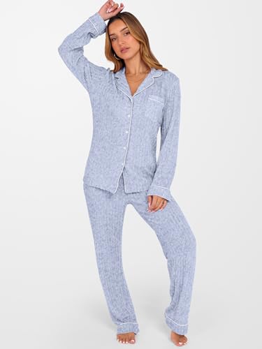 ANRABESS Women 2 Piece Pajama Lounge Sets 2026 Fall Outfits - color: Light Blue, size: Small