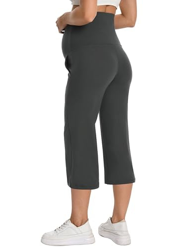 Foucome Maternity Capris Wide Leg Cropped Yoga Pants - color: Black/Black/Grey, size: Small