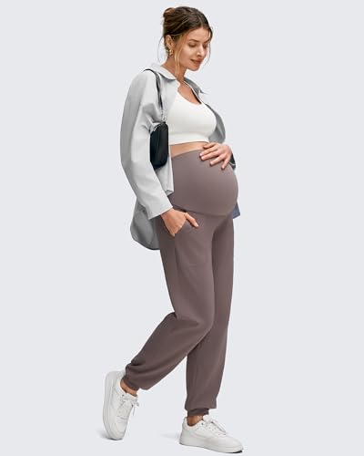 G4Free EverGoing Maternity Pants Over The Belly Pregnancy Joggers Workout - color: Taupe, size: Medium