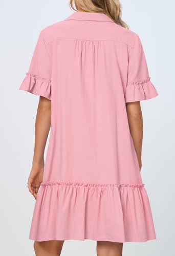 MEROKEETY Women's Summer Casual Tshirt Dress Button Down Shift Mini Dresses - color: Pink, size: X-Large
