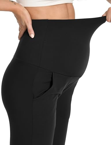 Foucome Maternity Capris Wide Leg Cropped Yoga Pants - color: Black, size: Medium