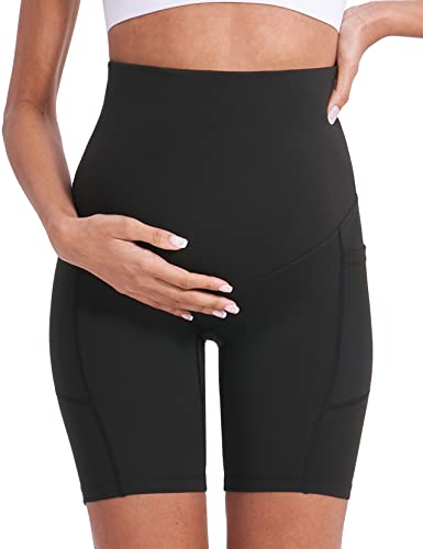 Enerful Maternity Biker Shorts with Pockets 8"/5" - color: 2pcs Black 8", size: Large
