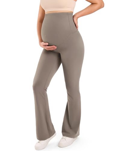 MOMANDA Flared Maternity Leggings 31.5" - color: Khaki Taupe, size: Medium