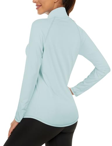 LURANEE Womens UPF 50+ Long Sleeve 1/4 Zip Pullover Athletic Hiking Running Workout Tops - color: Light Blue, size: Small