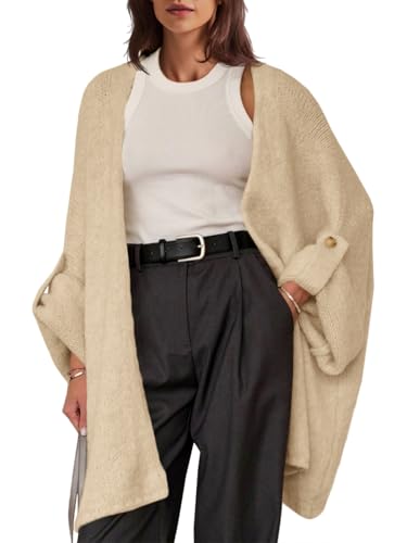 Saodimallsu Womens Oversized Long Cardigan Sweaters Casual Fall Trendy Coat - color: Khaki, size: Medium