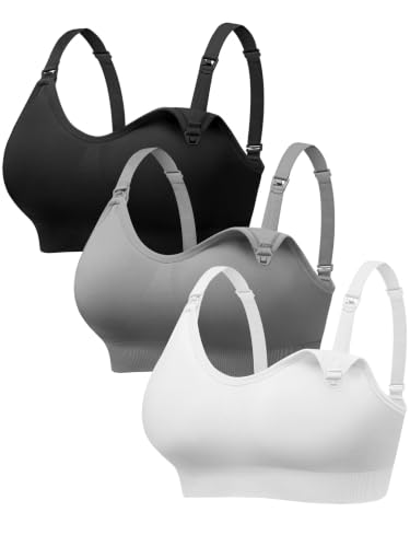 Angelhood Nursing Bras for Breastfeeding & Sleep, Seamless Maternity Bra - color: Black/Grey/White, size: Medium