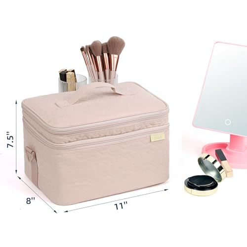 NISHEL Large Makeup Bag Organizer, Double Layer Cosmetic Travel Case - color: Pink, size: Extra Large