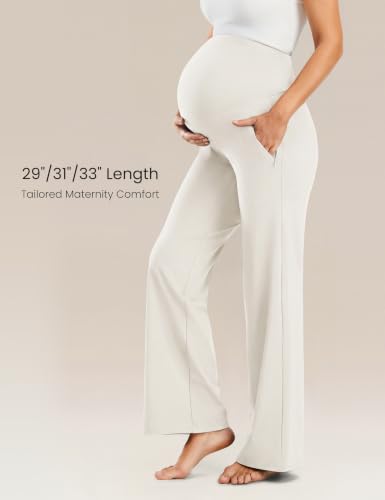 JOYSPELS Smooth Feeling Wide-Leg Maternity Work Pants Soft Pregnancy Yoga Pants with Zippered Pockets Over The Belly - color: Lightgray, size: X-Small