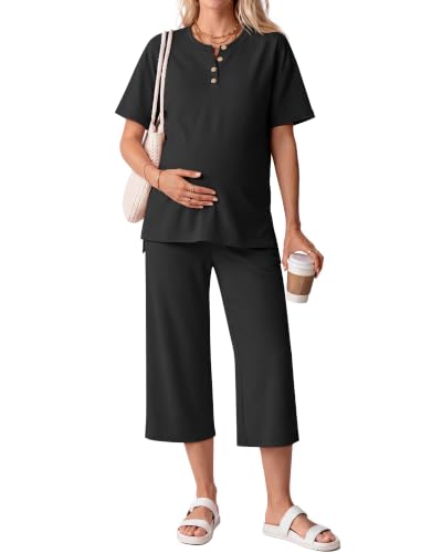 2 Piece Maternity Outfit for Women - color: Black, size: Small