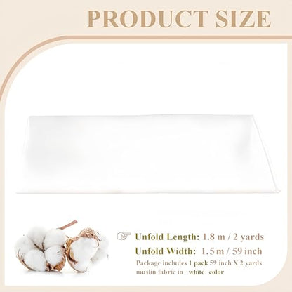 100% Cotton Muslin Fabric, 59 Inch X 2 Yards White Fabric by The Yard - color: Bleached, size: 2 Yards