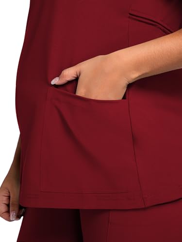 COZYFIT Maternity Scrub Top, V-Neck Pregnancy Shirt with 2 Pockets - color: Burgundy, size: X-Small