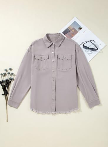 Dokotoo Womens Button Down Oversized Distressed Boyfriend Jean Jacket - color: A Gray, size: Medium