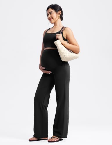 ENERBLOOM Women's Maternity Pants Over the Belly Pregnancy Work Trousers - color: Black, size: Medium