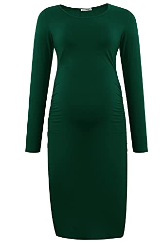 Smallshow Women's Long Sleeve Maternity Dress Ruched Pregnancy Clothes - color: Deep Green, size: XX-Large