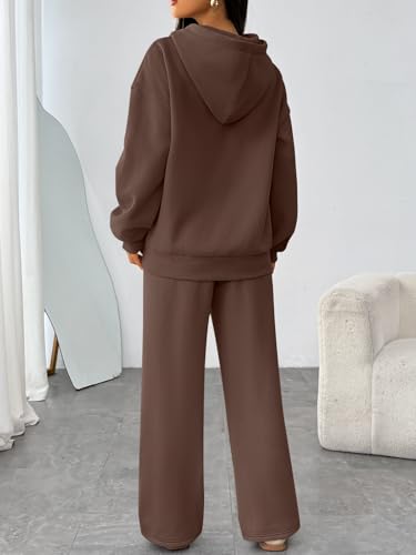 Trendy Queen Womens 2 Piece Lounge Sweat Sets Matching Sweatsuits - color: Chocolate Brown, size: X-Large