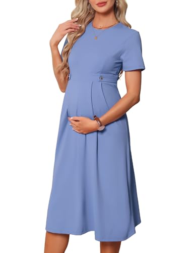 Maternity Work Dress Formal Business Office - color: Grey Blue, size: Small
