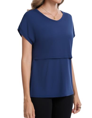 Sosolism Cool-Touch Bamboo Women's Maternity Nursing Tops S-XXL - color: Navy, size: Small