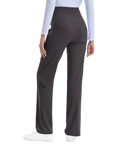 QBK Women's Maternity Scrub Pants Cargo Work Pants 4-Way Stretch 6 Pockets - color: Darkgray, size: X-Large