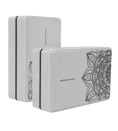 nuveti Non-Slip & High Density Yoga Block set of 2 for Pilates 9"x6"x3" - color: Grey