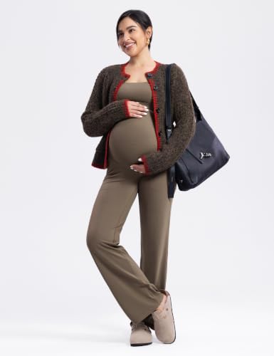 ENERBLOOM Women's Maternity Pants Over the Belly Pregnancy Work Trousers - color: Coffee, size: Small