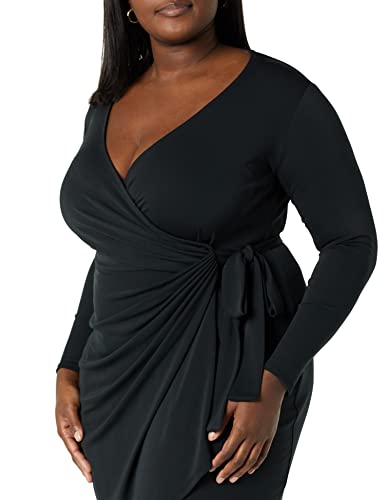 Amazon Essentials Women's Long Sleeve Classic Wrap Dress, V Neck, Pleated, Midweight Fabric (Available in Plus Size) - color: Black, size: Medium