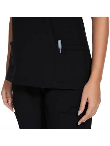 Scrubs for Women - V-Neck Women Scrub Tops - color: Black, size: Medium