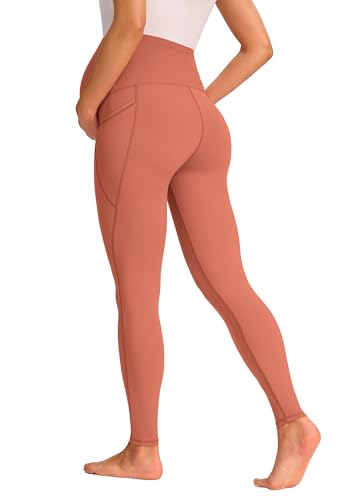 JOYSPELS Smooth Feeling Maternity Workout Leggings with Pockets Pregnancy Pants Over The Belly - color: Peach Blossom, size: Large