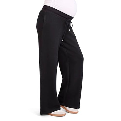 Motherhood Maternity Women's Under The Belly Wide Leg Pregnancy Lounge Sweatpants with Drawstring - color: Black, size: Medium
