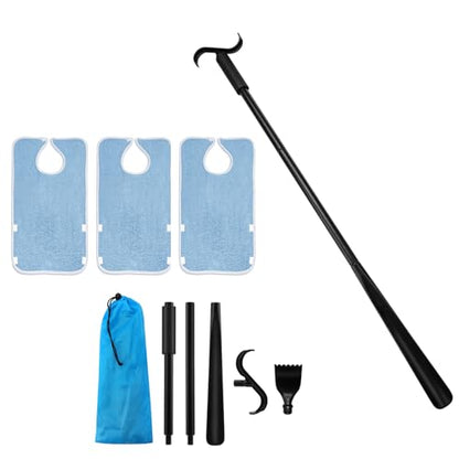 1 Pack 2 in 1 Long Dressing Stick and 3 Packs Adult Bibs Set