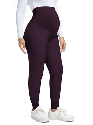 COZYFIT Maternity Scrub Pants, Jogger Workwear with 4 Pockets - color: Dark Purple, size: Medium