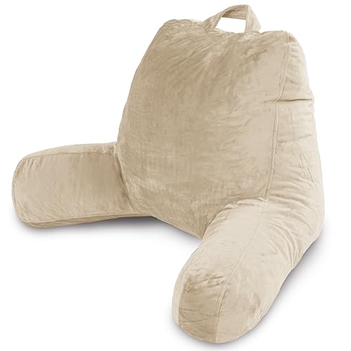 Milliard Reading Pillow with Arms, Cream, Shredded Memory Foam Back Pillow for Bed Sitting Up - Sit Up Backrest Support for Reading & Rest Bed - Washable Cover, Adjustable Comfort, CertiPUR Certified - color: Beige