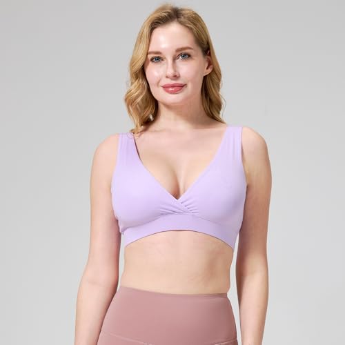 netdraw Buttery Soft Bamboo Viscose Nursing Seamless Sleep Bra - color: Purple, size: Small