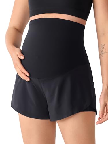 MOMANDA Athletic Maternity Dolphin Shorts 3" - color: Black, size: XX-Large