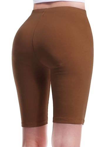 Design by Olivia Women's Soft Cotton Stretch High Waisted Biker Yoga Shorts - color: Mocha, size: X-Large