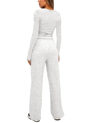 Darong Women's 2 Piece Matching Lounge Sets 2026 Fall Casual Outfits - color: White Grey, size: Medium