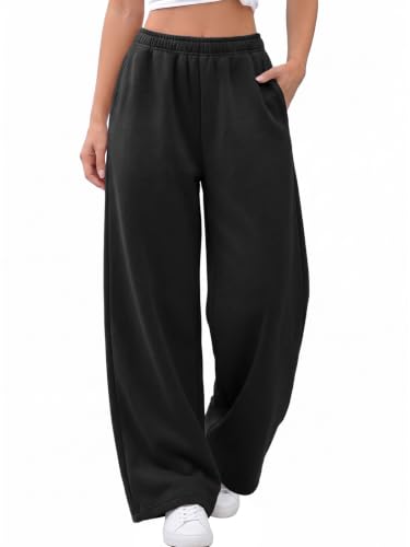 Trendy Queen Womens Wide Leg Fleece Lined Fall Sweatpants - color: Black, size: Medium