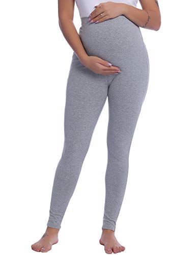 Joyaria Cotton Maternity Leggings Over-the-Belly,Maternity Clothes - color: Grey, size: Medium