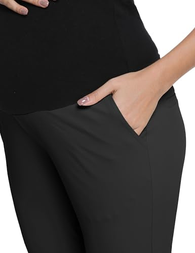 V VOCNI Maternity Pants Work Dress Pockets Ankle Pregnancy Scrub Pants - color: Black, size: X-Large