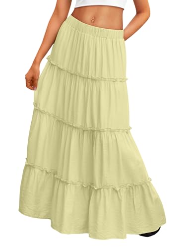 Trendy Queen Maxi Skirts for Women Boho Skirt with Pockets Summer Outfits - color: Yellow, size: Small