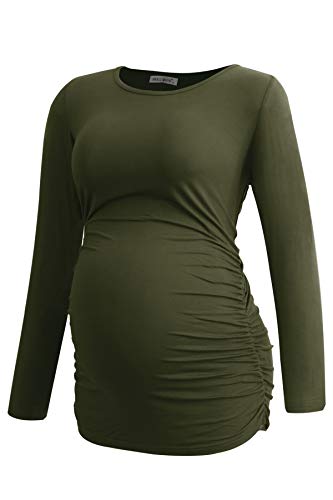 Smallshow Women's 4 Pack Maternity Shirts Long Sleeve - color: Army Green-black-deep Green-white Stripe(4 Pack), size: Medium