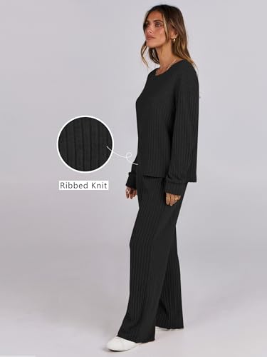 ANRABESS Women 2 Piece Lounge Pajamas Sets Casual Fall Outfits - color: Black, size: X-Large