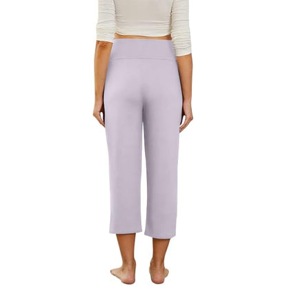 Maternity Capri Pants, Over The Belly Pregnancy Pants with Pocket - color: Light Purple, size: Medium