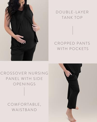 Kindred Bravely Tulip Hem Nursing Pajama Set, Maternity Sleepwear - color: Black, size: 1X