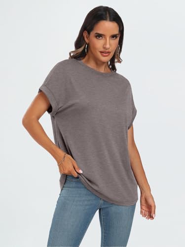 AUTOMET Women's Oversized Short Sleeve T Shirts Summer Tops - color: Coffee Grey, size: 3X-Large