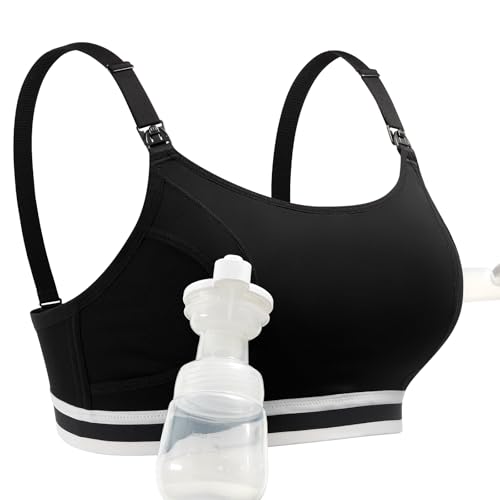 Momcozy 2-in-1 Hands Free Pumping Bra, Adjustable Breast Pump Bra with Wide Support Band for Breastfeeding Moms - size: Large