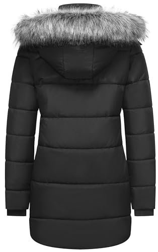 GGleaf Women's Winter Thicken Puffer Coat (Standard & Plus Size) Warm Snow Jacket with Fur Removable Hood - color: Black, size: Large