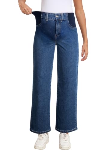 BLENCOT Maternity Jeans for Women Wide Leg Pregnancy Pants - color: Ashleigh Blue, size: Medium