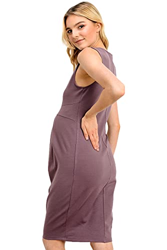 Womens Front Pleat Knee Length Midi Maternity Dress - color: Dark Rose, size: Large