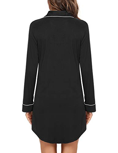 Samring Nightgowns for Women Long Sleeve Button Down Night Gown Sleepshirts - color: Black, size: Medium