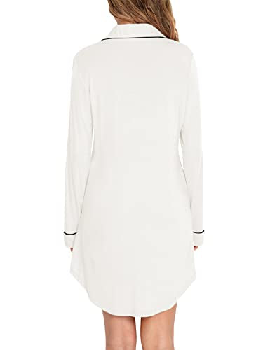 Samring Nightgowns for Women Long Sleeve Button Down Night Gown Sleepshirts - color: White, size: Small